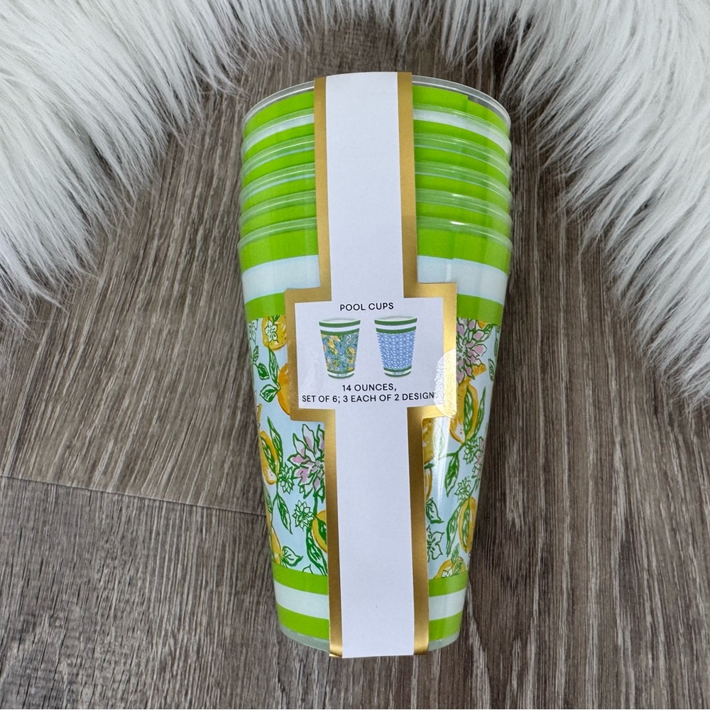 🍋💕Lilly Pulitzer Pool Cups set of 6 in Bluette Making Lemonade